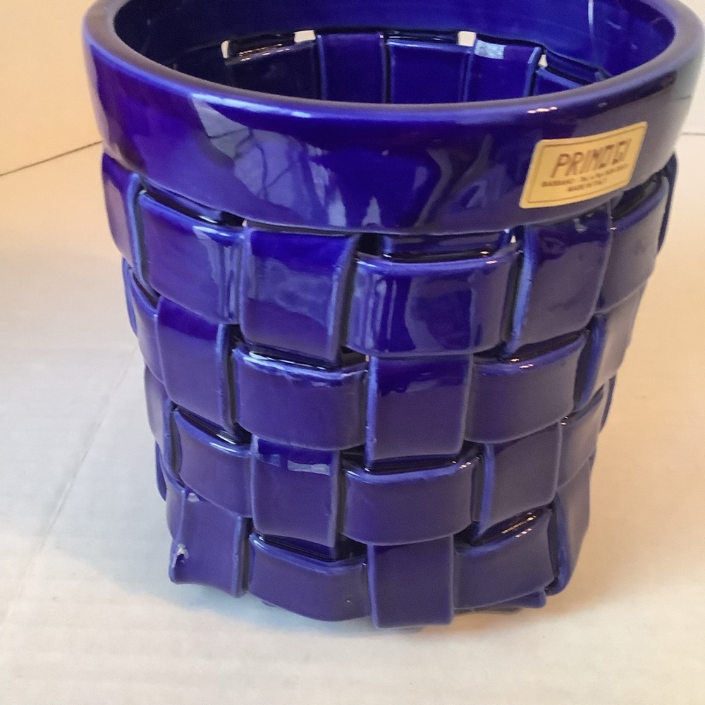 Primogi Italy Basket Weave Ceramic Container Blue New - Picture 4 of 12